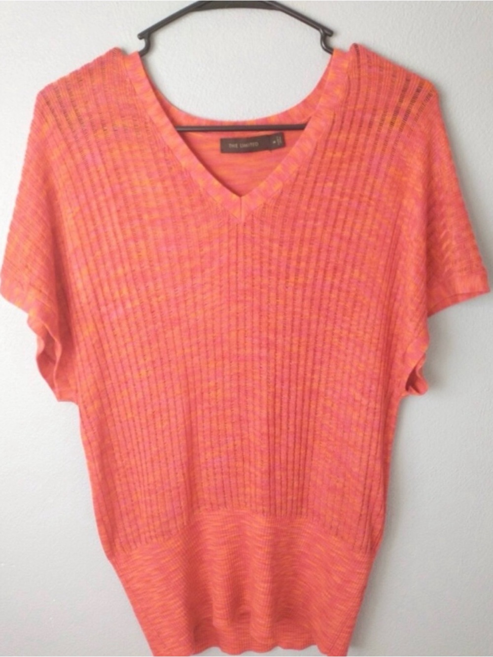 The Limited Coral Orange V-Neck Short Sleeve Knit Top
